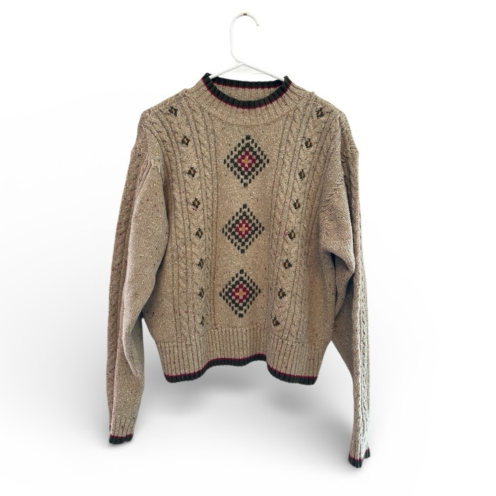 Vintage 80’s/90’s Lizwear Beige and Red Patterned Sweater Size Medium